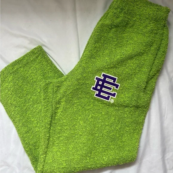 Eric Emanuel Kids Lime Green Terry Sweatpants with Purple Logo - Picture 1 of 4